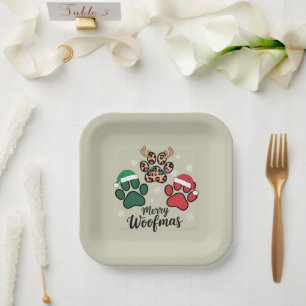 Dog Mama Christmas Merry Woofmas Dog Lover Xmas Paper Plates