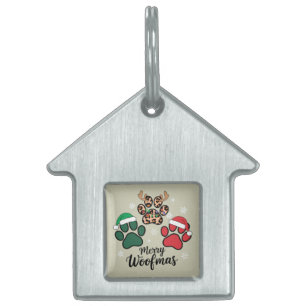 Dog Mama Christmas Merry Woofmas Dog Lover Xmas Pet ID Tag
