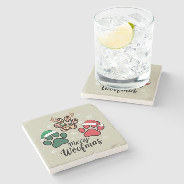 Dog Mama Christmas Merry Woofmas Dog Lover Xmas Stone Coaster (Side)