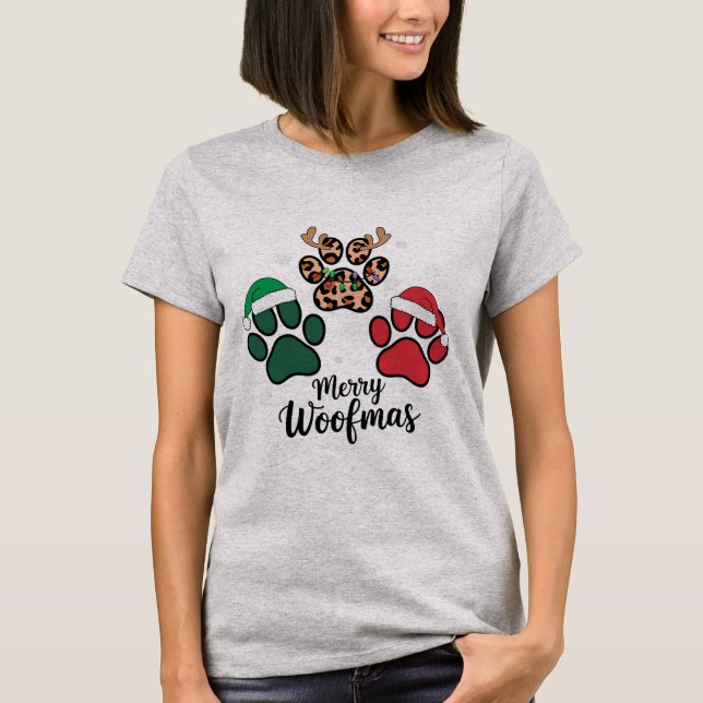 Dog Mama Christmas Merry Woofmas Dog Lover Xmas T-Shirt (Front)