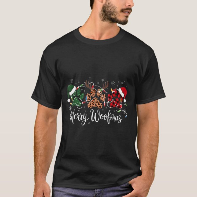 Dog Mama Merry Woofmas Christmas  T-Shirt (Front)