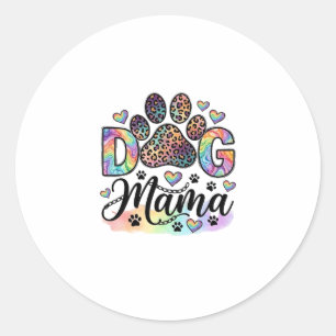 Dog Mama Paw Leopard Rainbow Watercolor Hearts_1 Classic Round Sticker