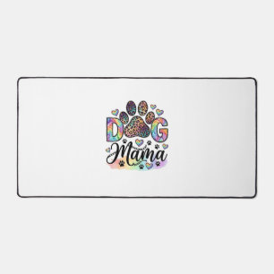 Dog Mama Paw Leopard Rainbow Watercolor Hearts_1 Desk Mat