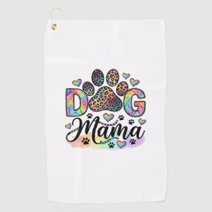 Dog Mama Paw Leopard Rainbow Watercolor Hearts_1 Golf Towel