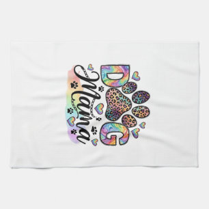 Dog Mama Paw Leopard Rainbow Watercolor Hearts_1 Kitchen Towel