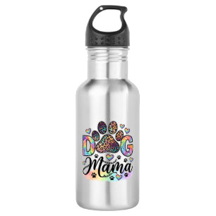 Dog Mama Paw Leopard Rainbow Watercolor Hearts_1 Stainless Steel Water Bottle