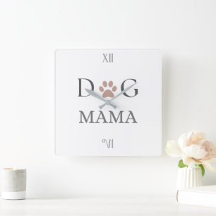 Dog Mama Paw Print, Mothers Day & Birthday Square Wall Clock