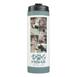 Dog Mama Photo Grid Green Thermal Tumbler