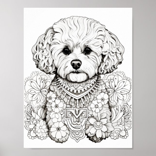 Dog Mandala Adult Coloring Poster (Front)