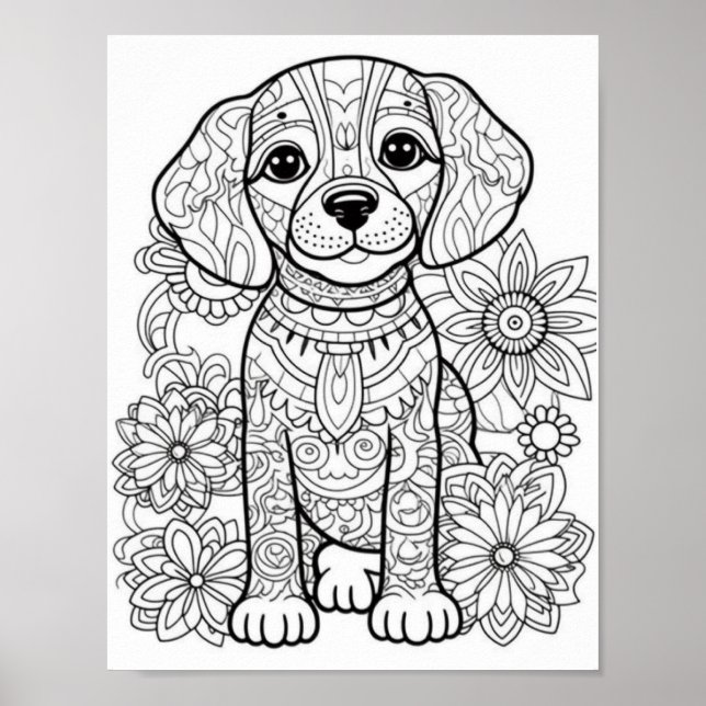Dog Mandala Adult Coloring Poster (Front)