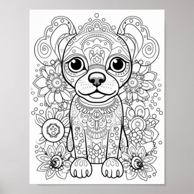 Dog Mandala Adult Coloring Poster (Front)