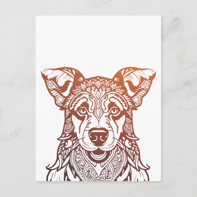 Dog Mandala Ornamental, Hand Drawn Dog Mandala Postcard (Front)
