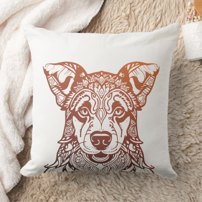 Dog Mandala Ornamental, Hand Drawn Dog Mandala Throw Pillow (Blanket)