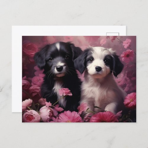 Dog Melodious Flower Postcard