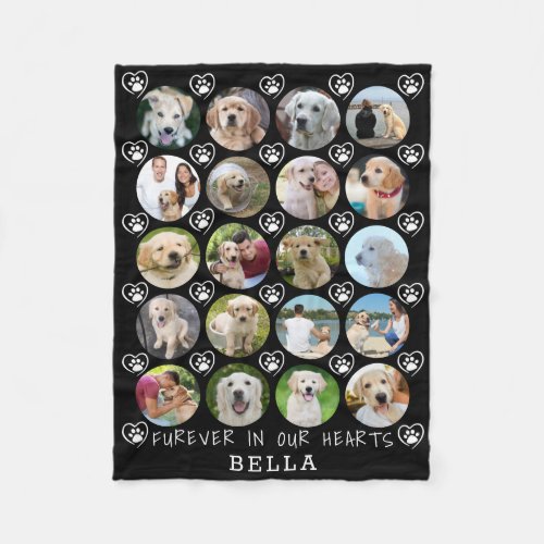 Dog Memorial 20 Photo Collage Paw Prints Hearts Fleece Blanket