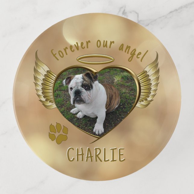 Dog Memorial Angel Wings Heart Trinket Tray (Front)