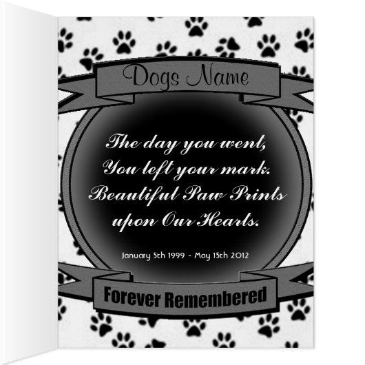 Dog Memorial Announcement - Pet Loss (Inside (Right))