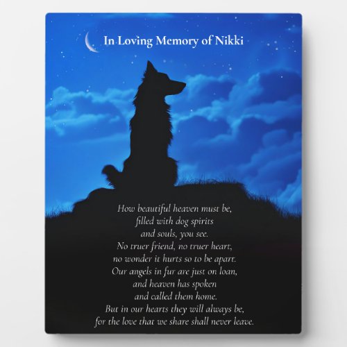 Dog Memorial Border Collie Type Spiritual Plaque