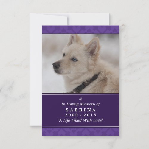 Dog Memorial Card 35 x 5 _ Purple Photo Modern