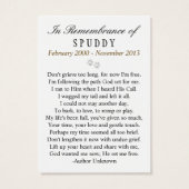 Dog Memorial Card - Black - Don't Grieve Poem (Back)