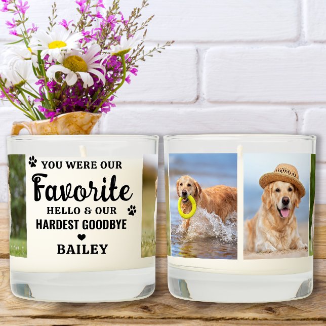 Dog Memorial Custom 4 Pet Photos Favorite Hello Scented Candle (Creator Uploaded)