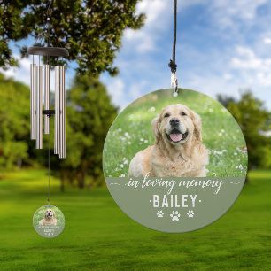 Dog Memorial Custom Photo Paws Loving Memory Green Wind Chime