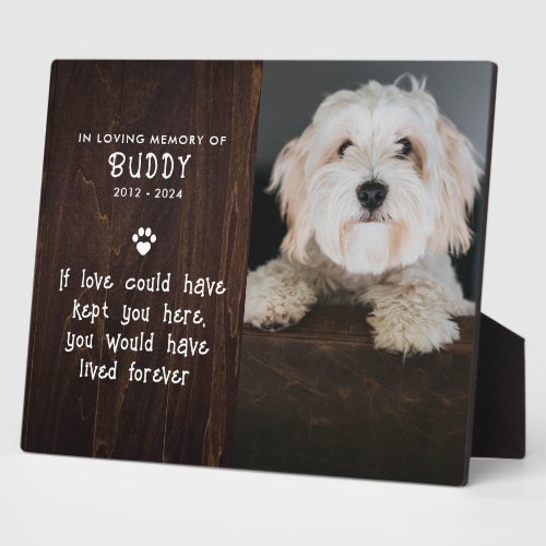 Dog Memorial Custom Text Dark Wood tabletop Plaque