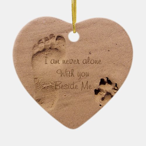Dog Memorial Footprints in Sand Photo Ceramic Ornament