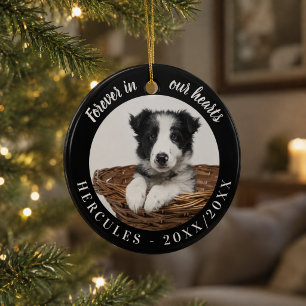 Dog Memorial Forever In Our Hearts Black Ceramic Ornament