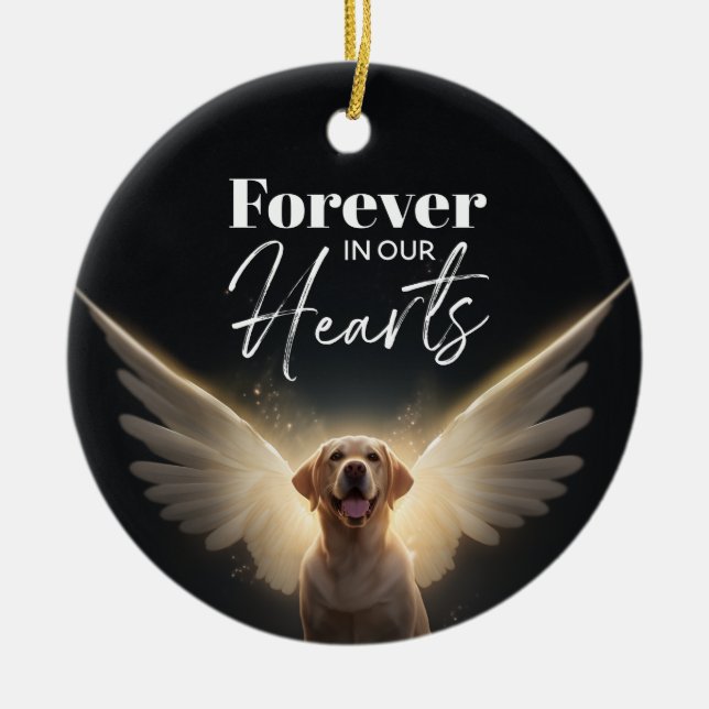 Dog memorial forever in our hearts  ceramic ornament (Front)