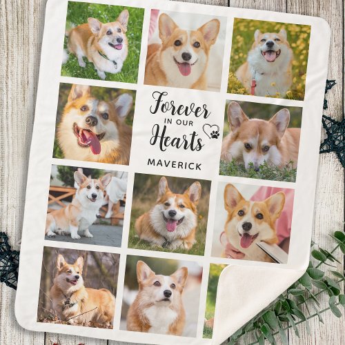 Dog Memorial Forever In Our Hearts Photo Collage Sherpa Blanket