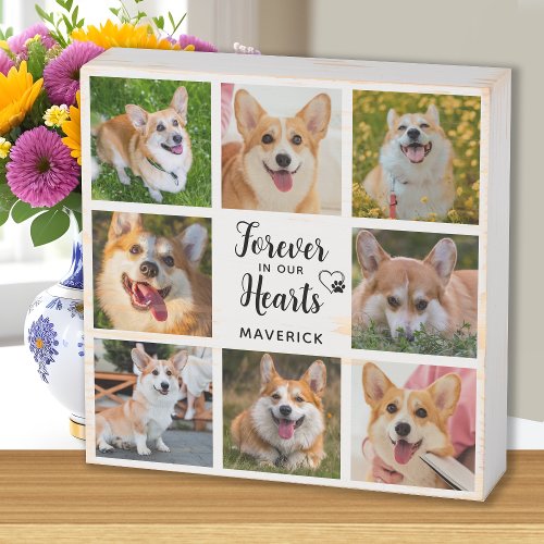 Dog Memorial Forever In Our Hearts Photo Collage Wooden Box Sign