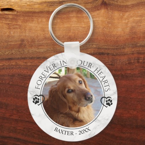 Dog Memorial Forever in Our Hearts Photo Marble Keychain
