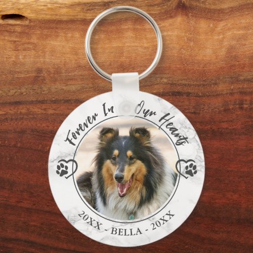 Dog Memorial Forever in Our Hearts Photo Paw Heart Keychain
