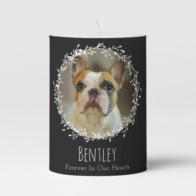Dog Memorial Forever In Our Hearts Photo Wreath Pillar Candle (Front)