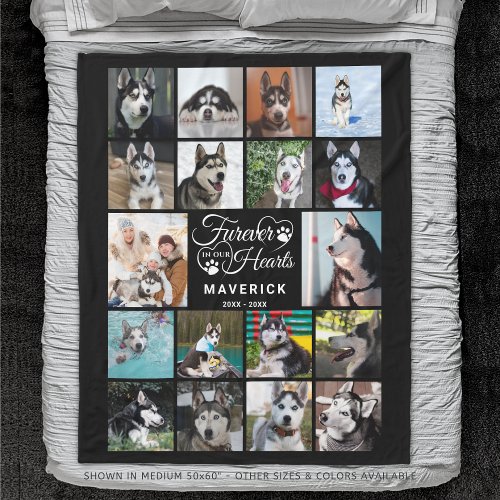 Dog Memorial FUREVER IN OUR HEARTS Photo Collage Fleece Blanket