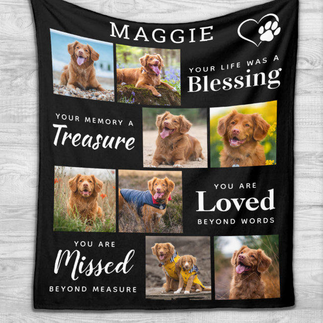 Dog Memorial Gift - Personalized Pet Loss 8 Photo  Fleece Blanket