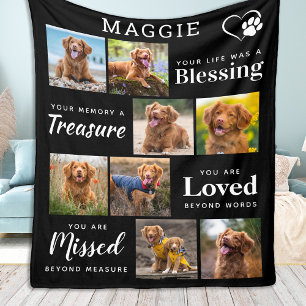 Dog Memorial Gift - Personalized Pet Loss 8 Photo  Fleece Blanket