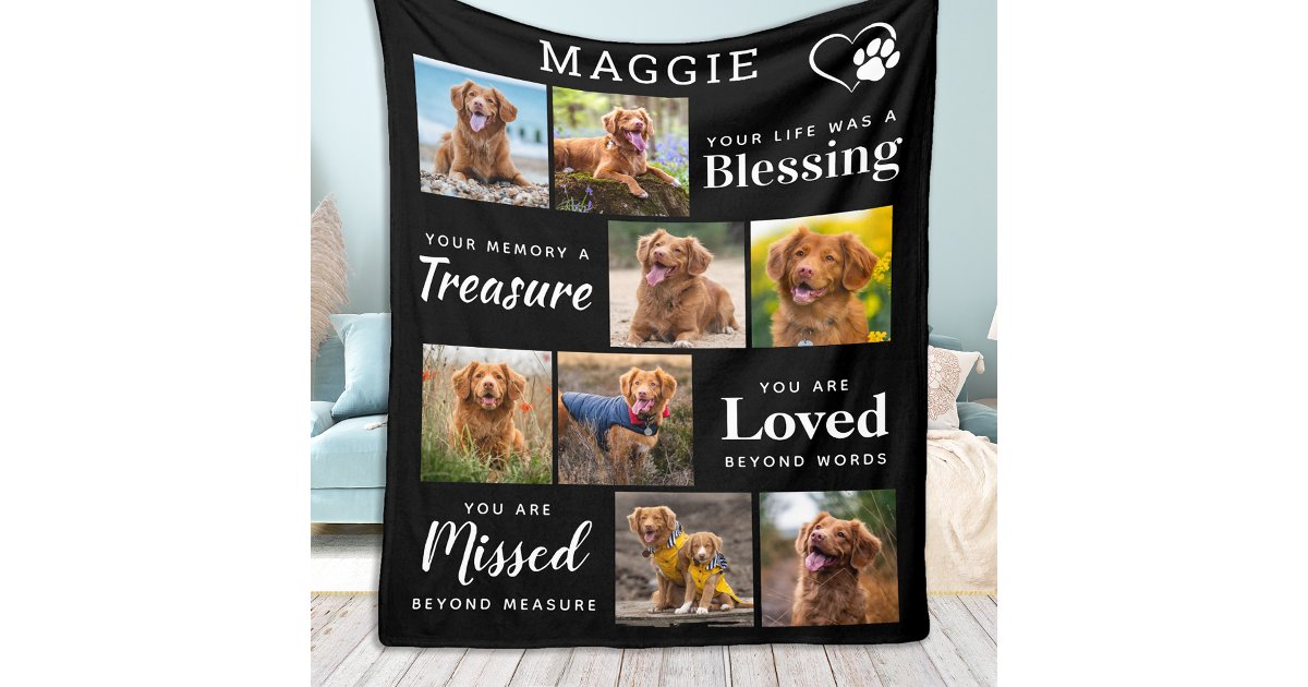 Dog Memorial Gift - Personalized Pet Loss 8 Photo Fleece Blanket | Zazzle