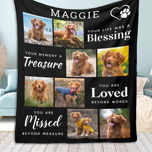 Dog Memorial Gift - Personalized Pet Loss 8 Photo Fleece Blanket | Zazzle