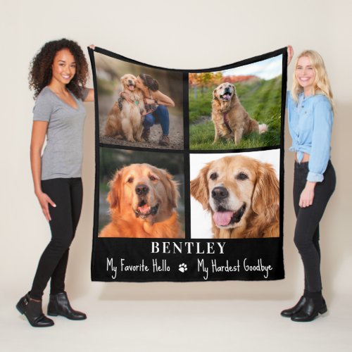 Dog Memorial Gift Pet Loss Custom 4 Photo Collage Fleece Blanket