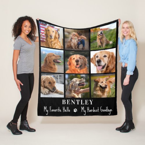 Dog Memorial Gift Pet Loss Custom 9 Photo Collage Fleece Blanket