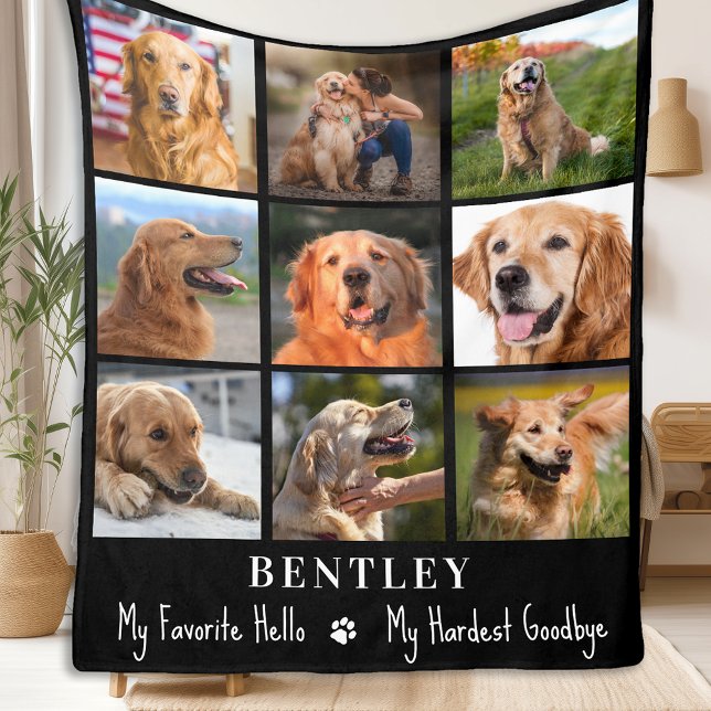 Dog Memorial Gift Pet Loss Custom 9 Photo Collage Fleece Blanket (Creator Uploaded)