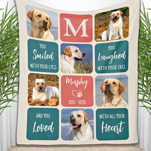 Dog Memorial Gift Pet Loss Modern Colorful 6 Photo Fleece Blanket