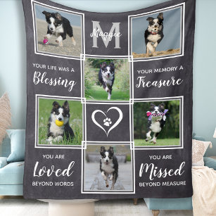 Dog Memorial Gift- Pet Loss Monogram Dog Keepsake Fleece Blanket