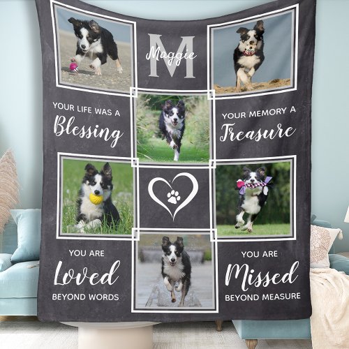 Dog Memorial Gift_ Pet Loss Monogram Dog Keepsake Fleece Blanket