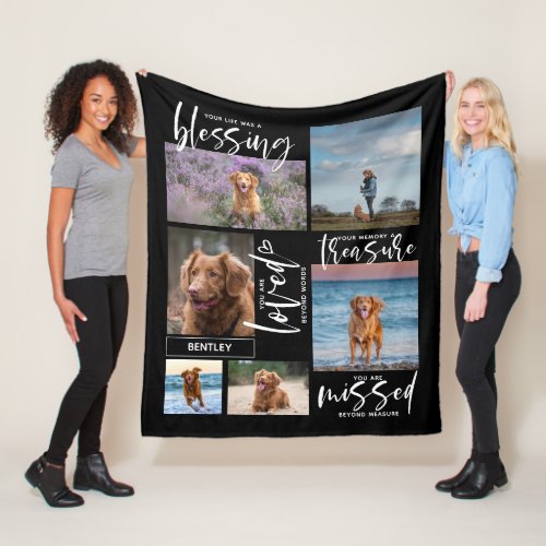 Dog Memorial Gift_ Pet Loss Name 6 Photo Keepsake Fleece Blanket