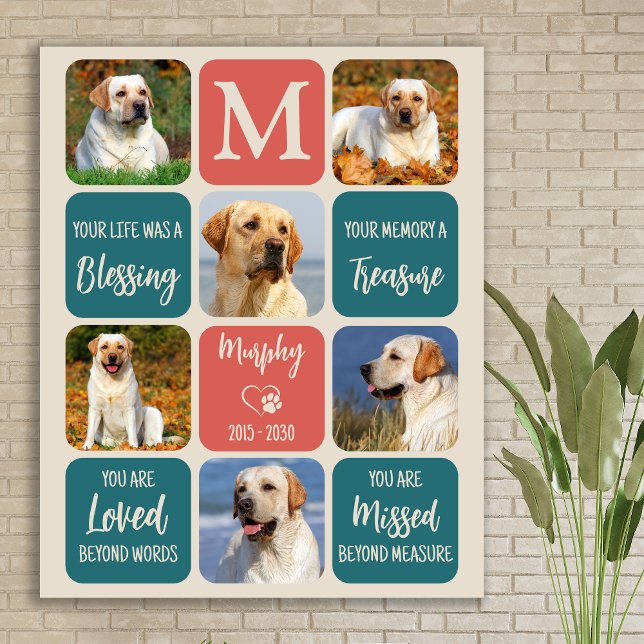 Dog Memorial Gift Pet Loss Retro Colors 6 Photo  Faux Canvas Print (Creator Uploaded)