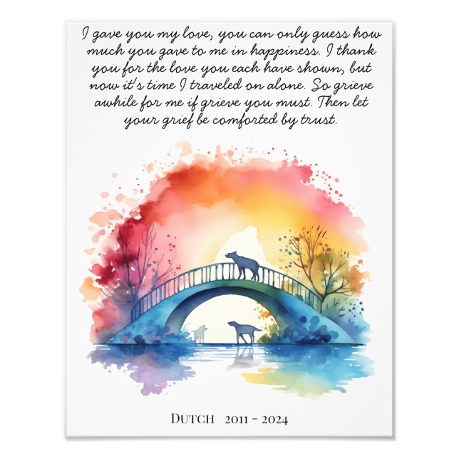 Dog Memorial Gift Pet Loss Sympathy Poem Photo Print (Front)