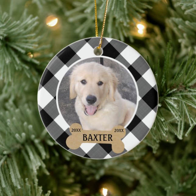 Dog Memorial Keepsake | B&W Buffalo Check Ceramic Ornament (Tree)